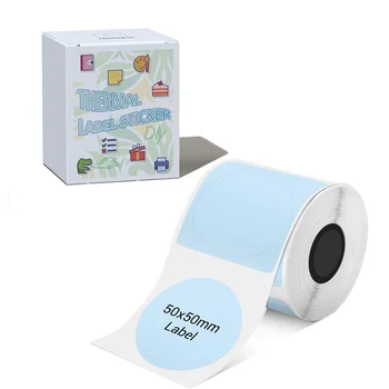 バーコードロゴ用サーマルラウンドラベル、ギフトラベル、黒地に青、m110、m200、m220、1.96 