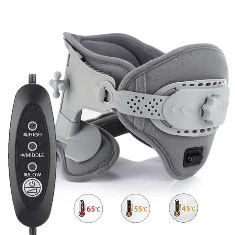 3 in 1 首頸椎牽引電気加熱脊椎ストレッチャー サポートカラー 家庭用カイロプラクティックツール 脊椎首姿勢矯正ブレース