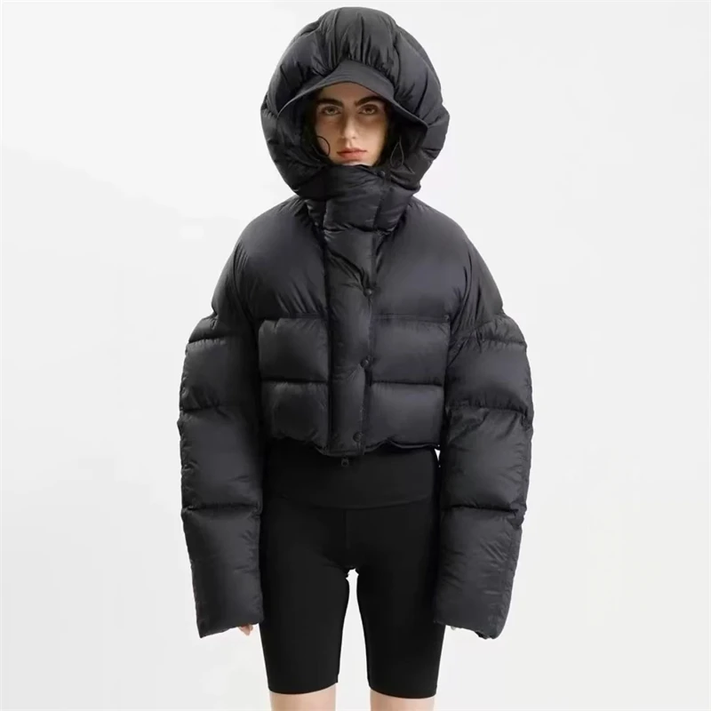 

2024 winter new women's hooded drawstring waist short down jacket y2k high quality fashion casual thick warm lovely bread coat