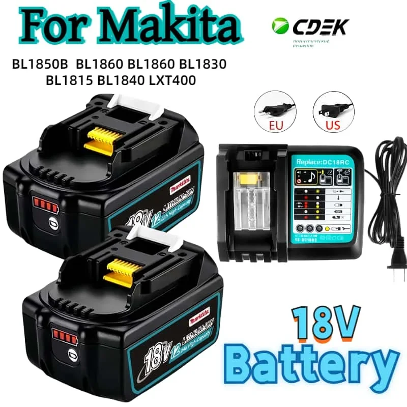 

Original for Makita 12Ah 18V rechargerable battery for BL1830B BL1850B BL1850 BL1840 BL1860 BL1815 Replacement Lithium Battery