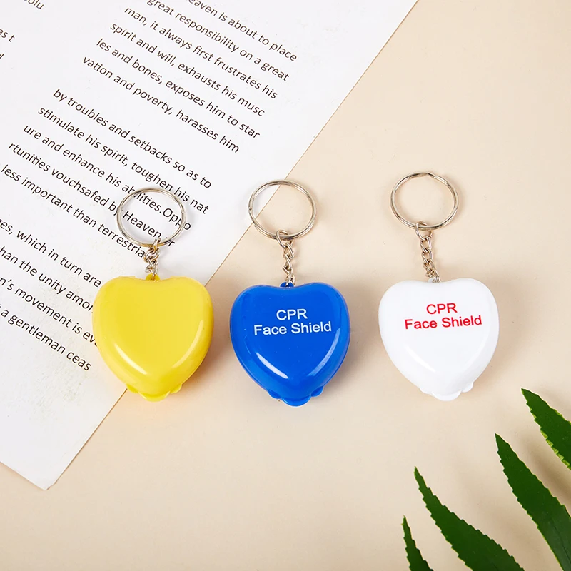 1PC CPR Mask CPR Face Shield For CPR Resuscitator With One-way Keychain Key Ring Heart Shape First Aid Rescue Kit