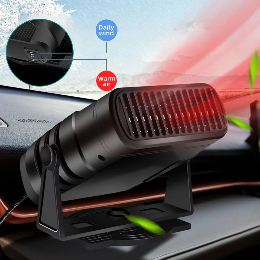 12V/24V 2IN1 Car Cooling & Heater Fan Auto Windshield Anti-Fog Electric Heating Dryer Defogging Demister Defroster