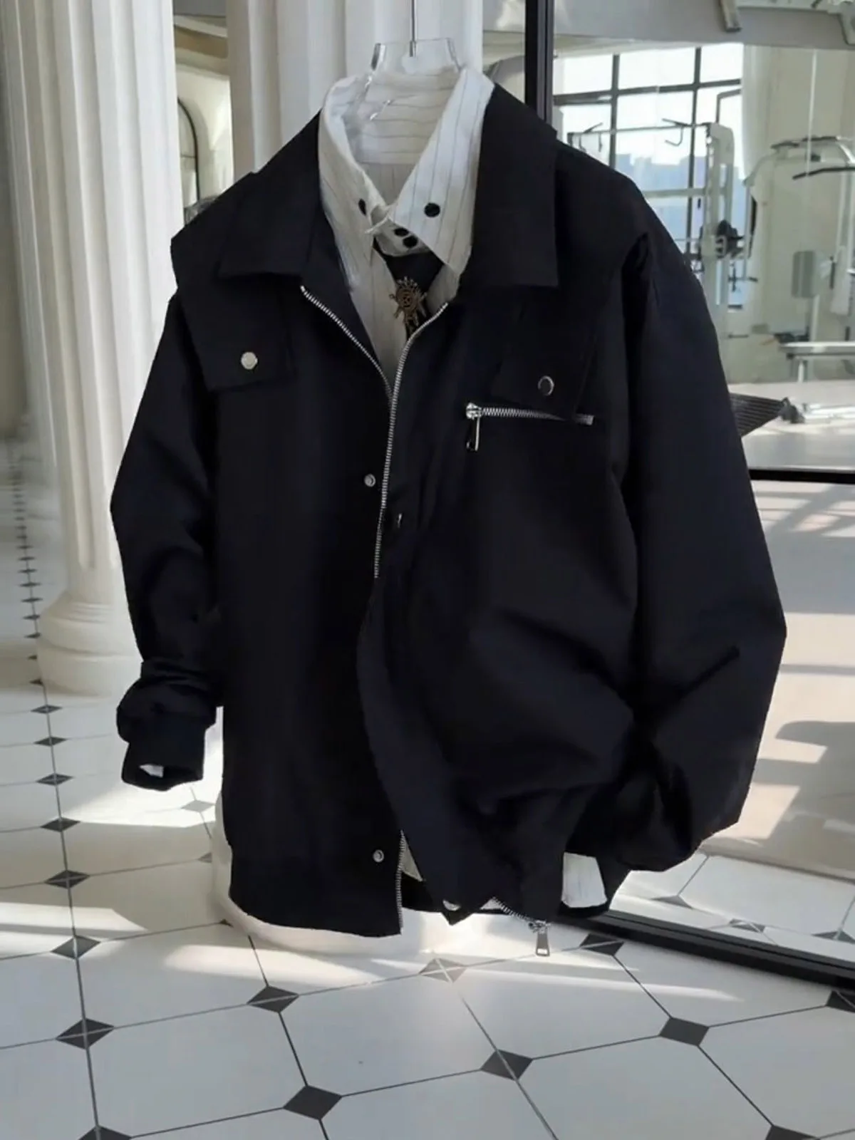 American Workwear Style Men's Short Pilot Jacket Summer Cleanfit Outerwear Coat Casual Popular Loose Fit Youth Fashion