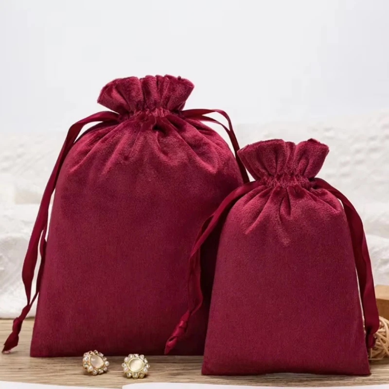

Custom Sack Jewlery Bags Colorful Red Velvet Perfume Bottle Pouch Luxury Velvet Pouch Drawstring Pouch