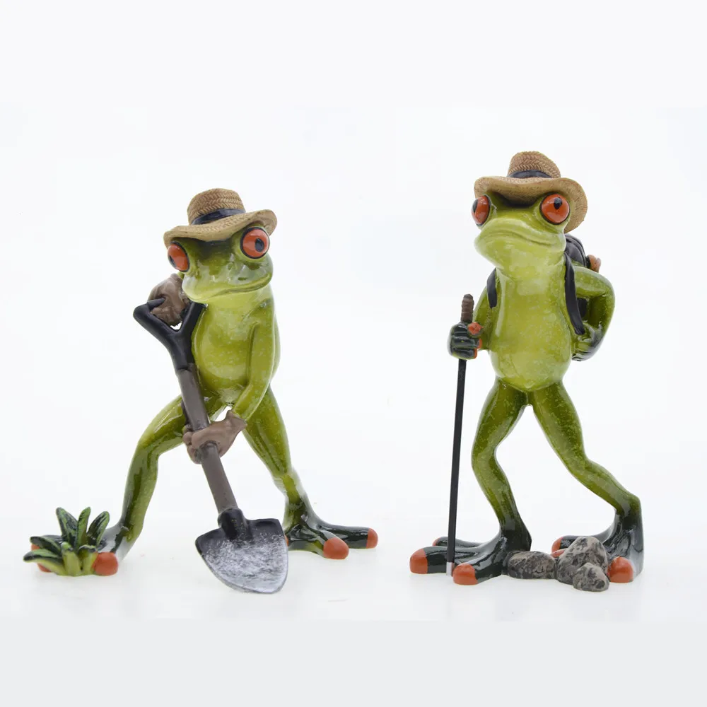 NEW 1-2Pcs 3D  Resin Creative Frog Craft Thinking about skiing cycling  sports Frog ModelHome Office Tabletop Decor Gift Present