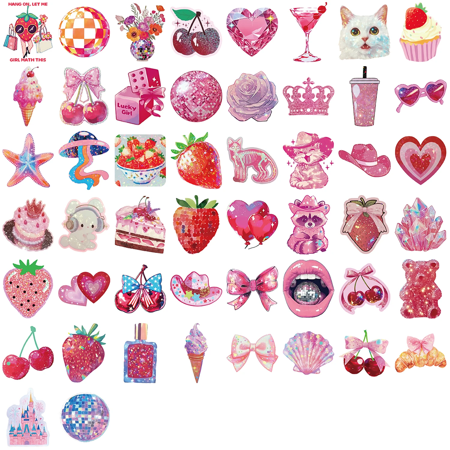 50pcs Pink Aesthetics Stickers Skateboard Suitcase Graffiti Luggage Motorcycle DIY Gift Sealing Label Sticker