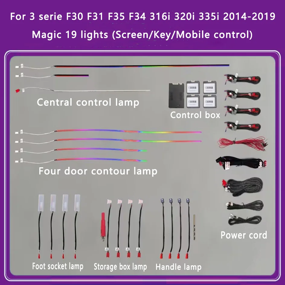 Ouchuangbo Umgebungslampe für 3er-Serie F30 F31 F35 F34 F80 316i 320i 335i LED-Innenraum Neon-Stimmungsbeleuchtung Autodekoration 256 Farben 6