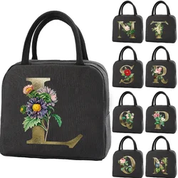 Borsa termica per il pranzo borsa per il pranzo per bambini borsa per il pranzo Unisex Picnic per il lavoro borse per la conservazione del dispositivo di raffreddamento serie di lettere di fiori dorati