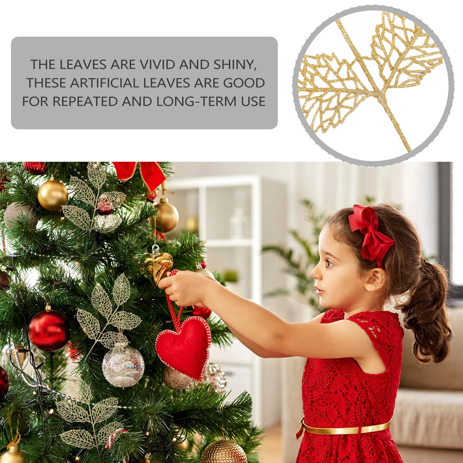 

10 Pcs Decorate Simulated Rose Leaf Pendant Christmas Ornament Glitter Powder Party Adornment