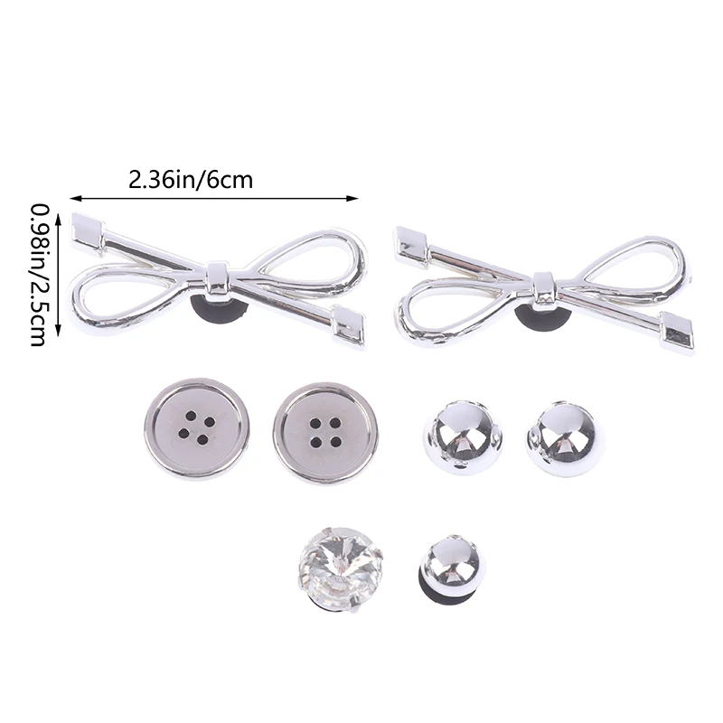 Prata galvanizado sapato fivela, botão arco, dot coração encantos, tamancos destacáveis, metal sandálias acessórios, DIY, 8pcs, conjunto