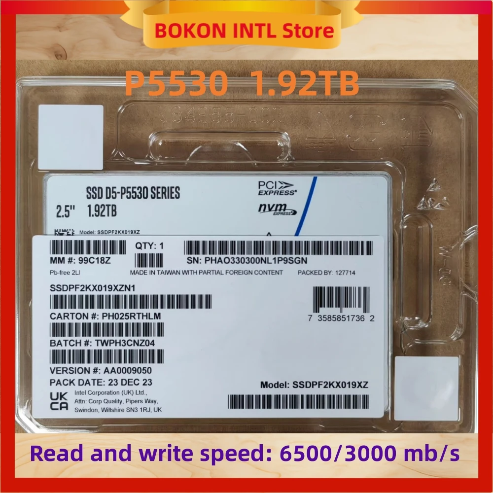 ยี่ห้อใหม่สําหรับ Intel SSD D5-P5530 server 960G 1.92t PCIE4.0 U.2 NVME โปรโตคอลองค์กร solid state drive