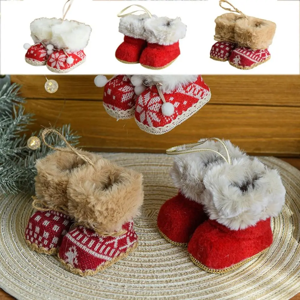 Decorative Christmas Boots Pendant Soft Plush/Cloth Christmas Knitted Shoes Ornament Hanging Boots Shape