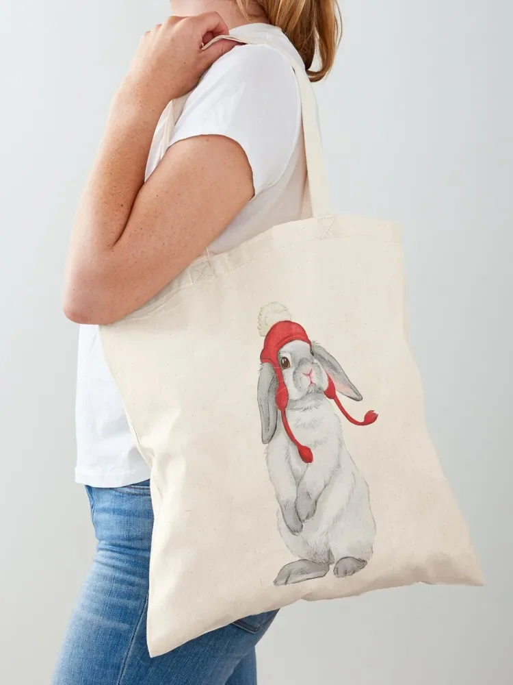 

Winter bunny with red booble hat Tote Bag Gift bag custom bags canvas tote tote bag woman