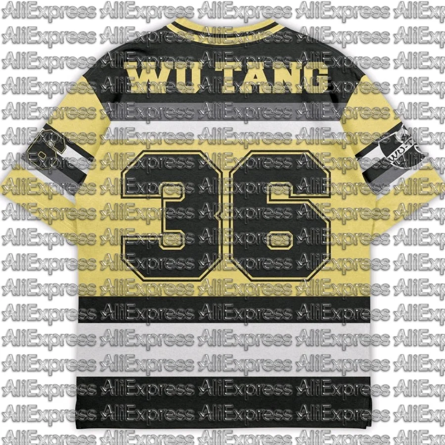 Men Wu‑Tang Clan 36 Striped Jersey T‑Shirt Vintage Hip Hop Rap Oversized Short Sleeve V‑Neck Streetwear Casual Tee Top