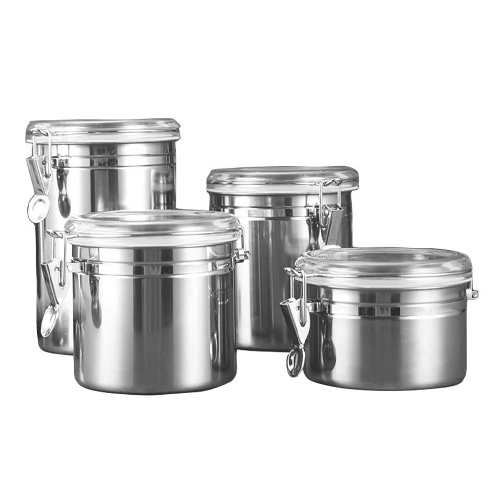 

4pcs Stainless Steel Food Storage Jars Kitchen Cereal Containers Waterproof Tea Canisters Coffee Bean Sealed Cans Dried Fruit
