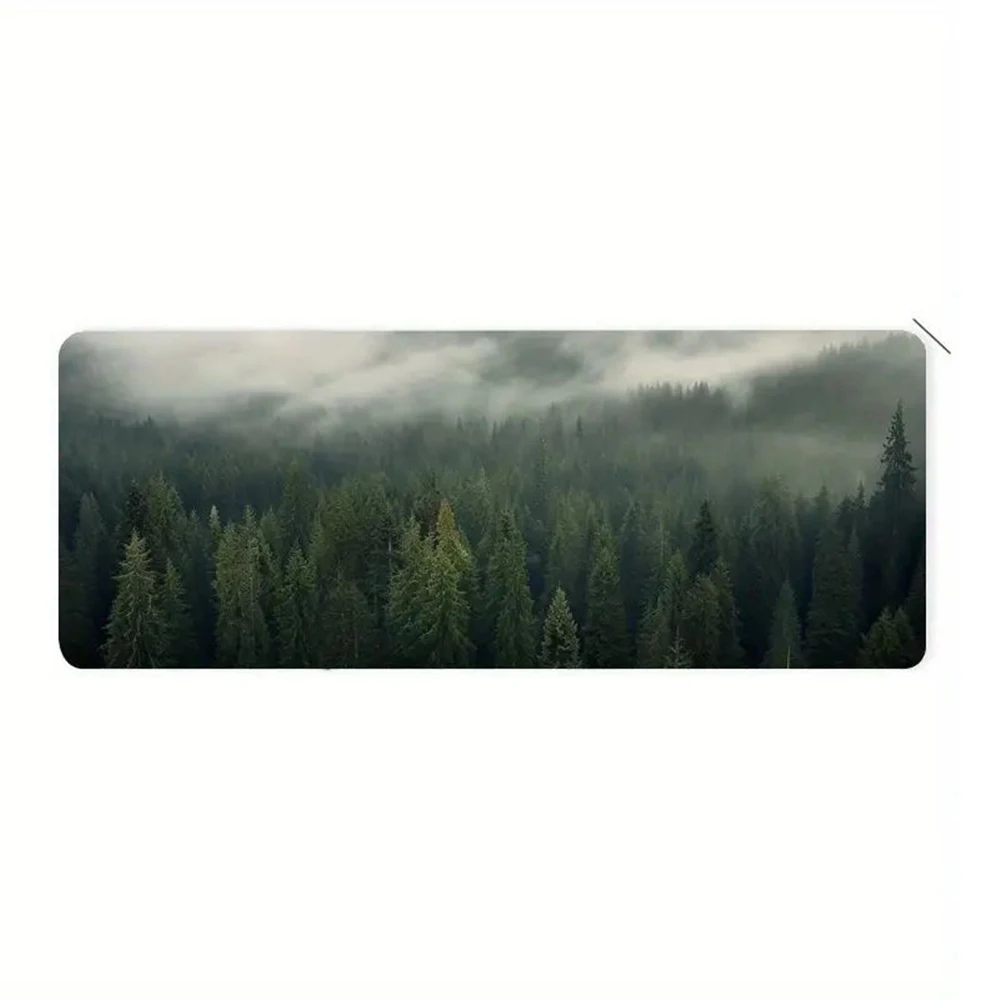 Forest Background Game Mouse Pad Green Desk Pad Keyboard Pad with Non-slip Rubber Base Suitable for Work Gaming Office