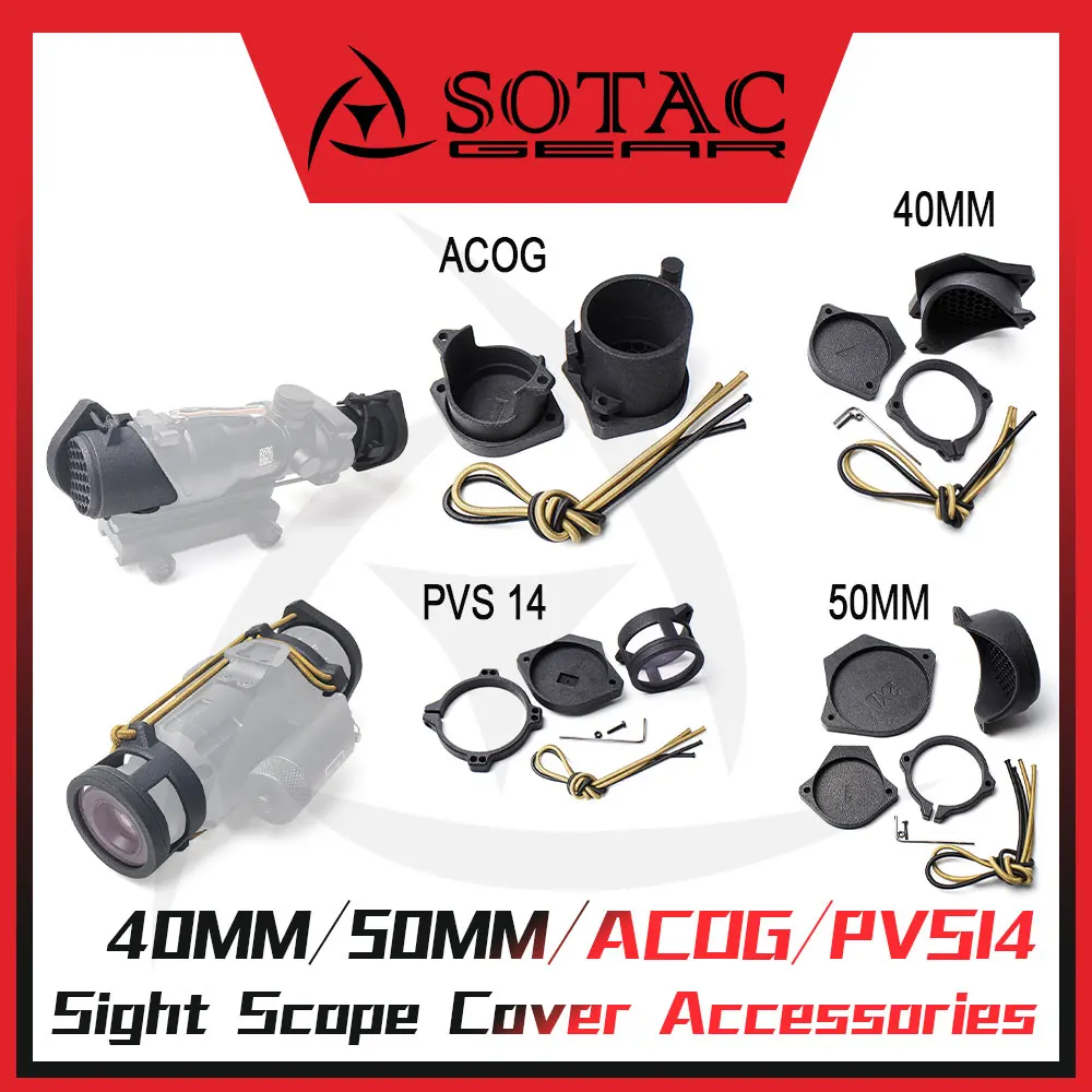 SOTAC Tactical 3D Printl Scope Lens Cover for ACOG PVS14 50/40mm Caliber Red Dot Sight Accessories Weapon Scope Cap Protector