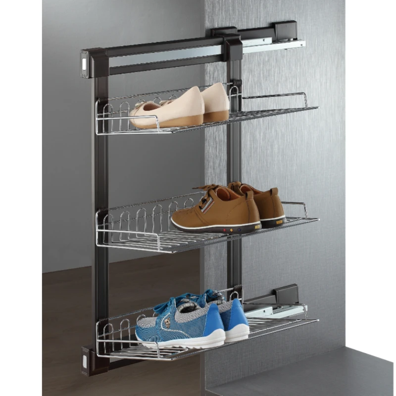 Wardrobe Accessories Side Full Pull Out Multi-functional 3-layer Bedroom Shoe Rack Living Room Furniture Metal Aluminum Modern