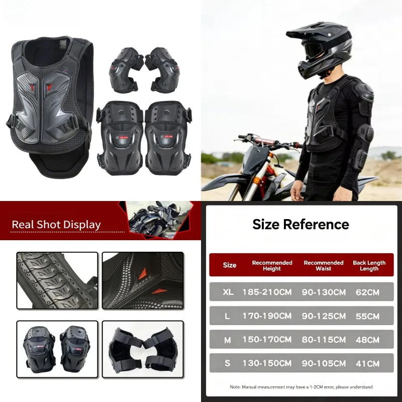 QIKUI Adult Motorcycle Armor Suit Dirt Bike Gear Chest Protector Motocross Chest Protective Gear with Elbow Knee Pads Guards