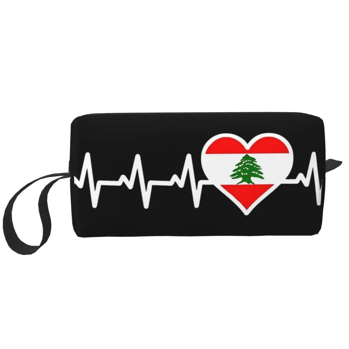 Lebanon Flag Lebanese Roots Heartbeat Cosmetic Bag for Women Makeup Bags Travel Water Resistant Toiletry Bag Organizer Merch