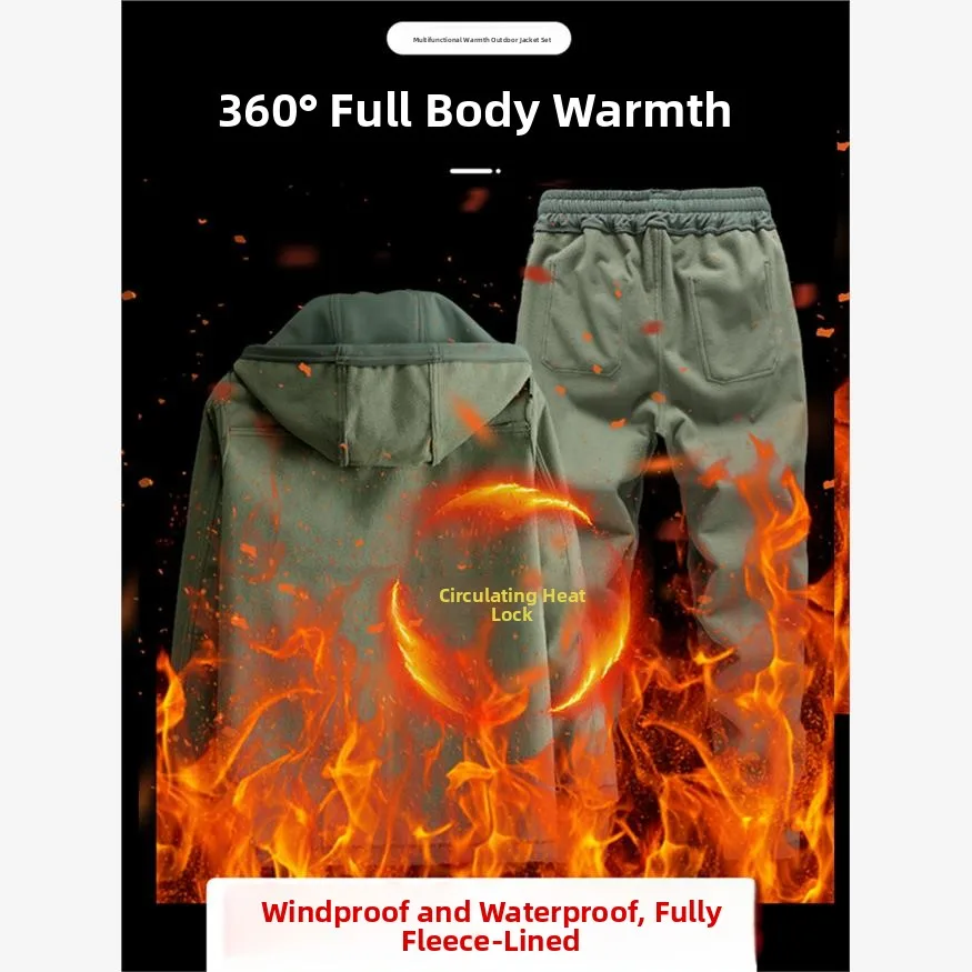 남성용 겨울용 두꺼운 플리스 아웃도어 작업복 세트 방풍 방수 보온 작업복 산업용 작업복