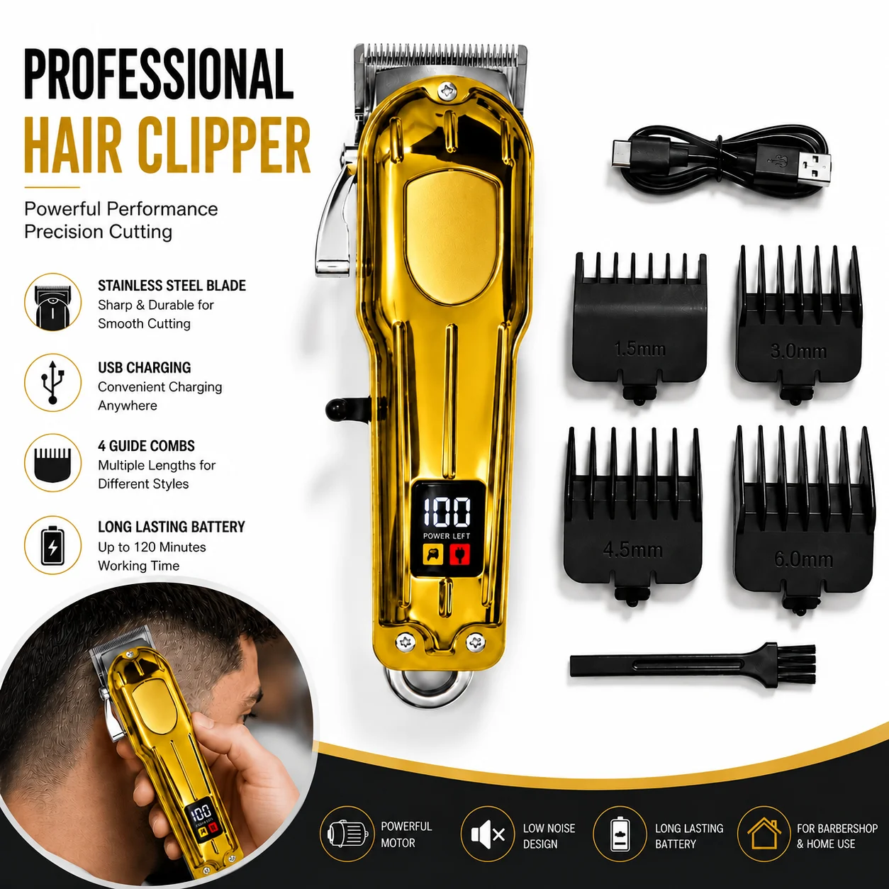 Mini Portable Electric Trimmer for Men, Small T-Shaped Wide Blade, Four Adjustable Length Combs for Trimming, Digital Power Display, Type-C Charging, Side Dial for One-Touch Start, Includes Cleaning Brush, Suitable for Fine Trimming of Short Hair, Hairline, Sideburns, and Back of the Neck, Available in Multiple Colors