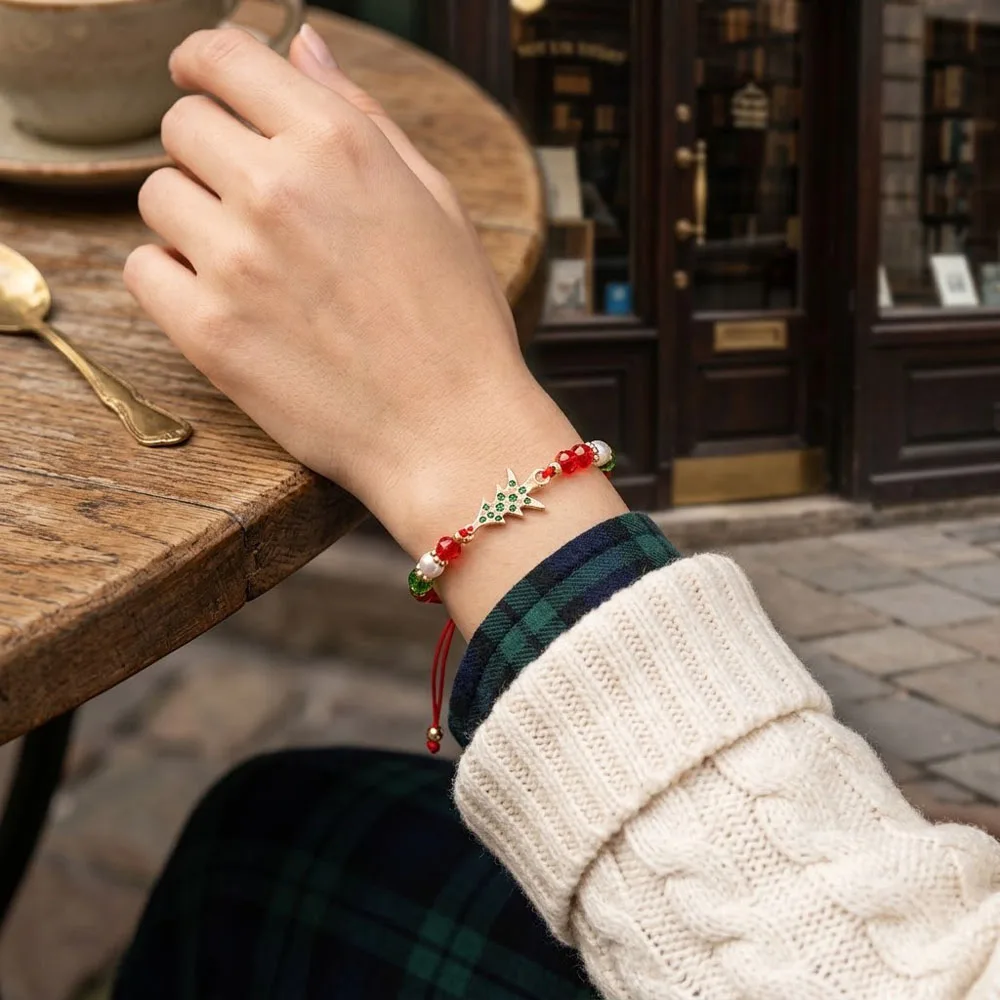 3Pcs/set Christmas Red Green Crystal Pearl Beads Bracelet for Women Hanmdade Sock Glove Enamel Bracelet Jewelry Gift