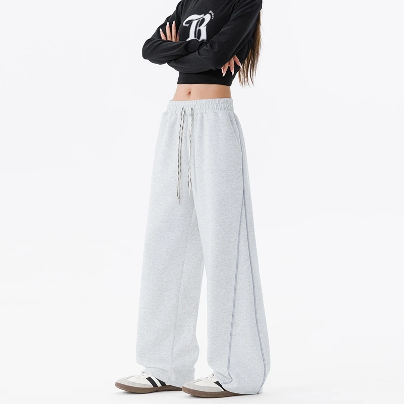 Oversized Hip Hop Sweatpants American Trendy Elastic Waist Wide Leg Bottoms Casual Drawstring Loose Fit Sporty Jogger Trousers