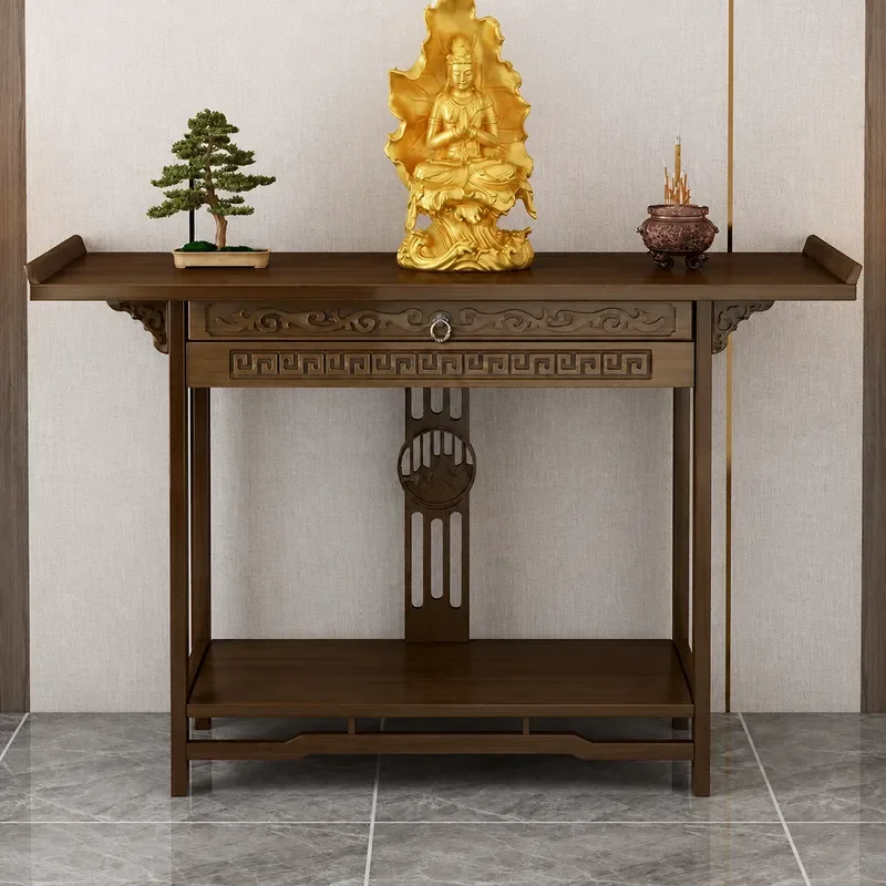 New Chinese Style Household Shrine Standing Cabinet for Buddha Statue Guanyin Bodhisattva Offering Table Incense Holder Home