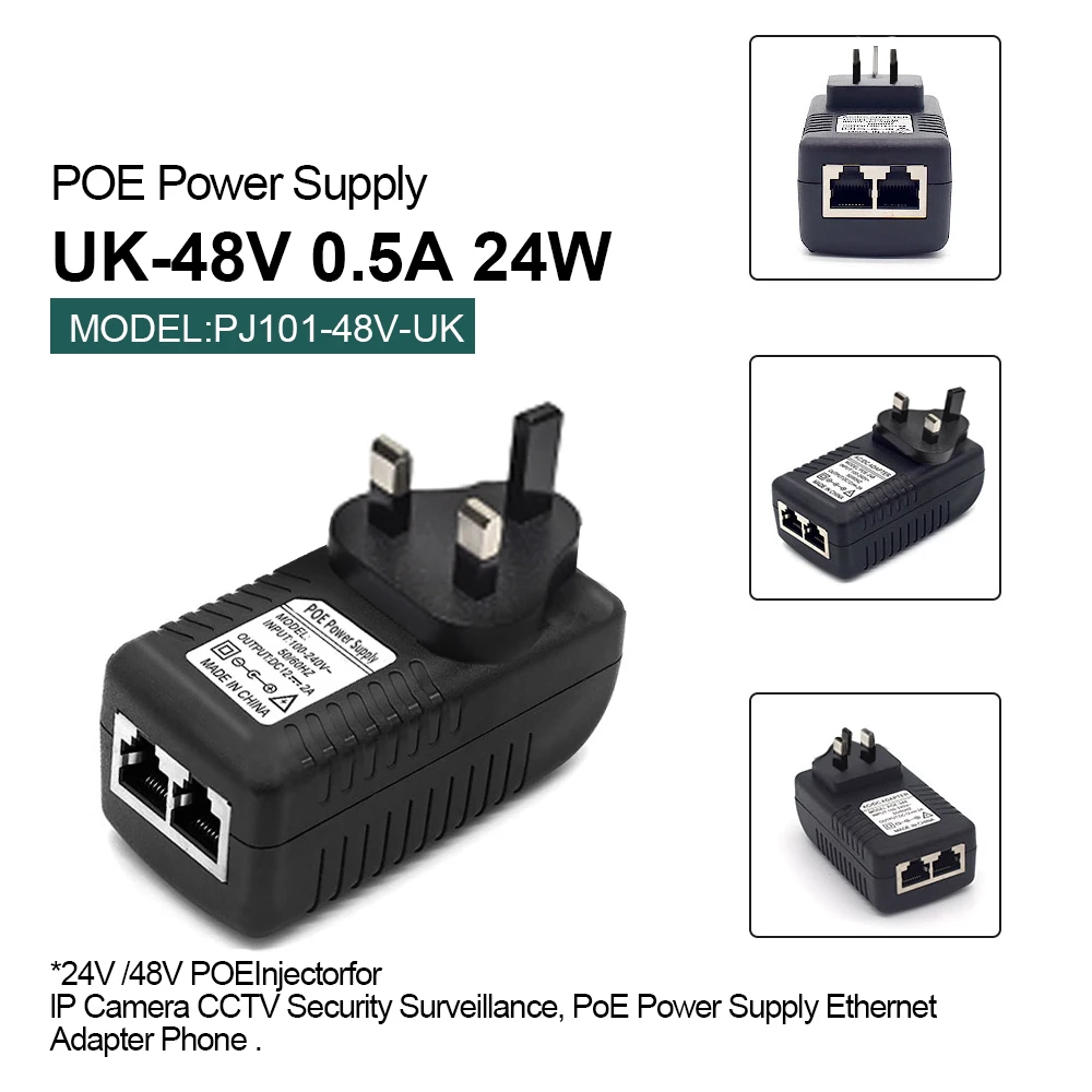 100M 24V 1A 48V 0,5A 24W PoE-Injektor-Netzteil