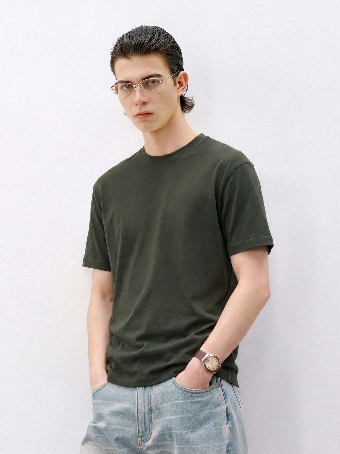 714street Summer Men's round Neck Short Sleeve T-Shirt Cashmere Blend Black Rylee Fashion Breathable Standard Fit Commute Ready