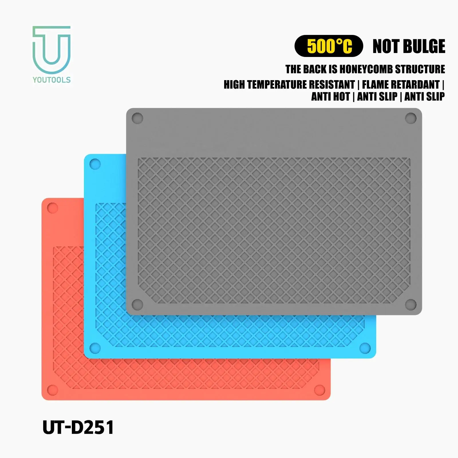 YOUTOOLS Silicone Soldering Non-slip Mat ESD Antistatic Heat Insulation Electronics Phone Repair Working Platform Pad UT-D251