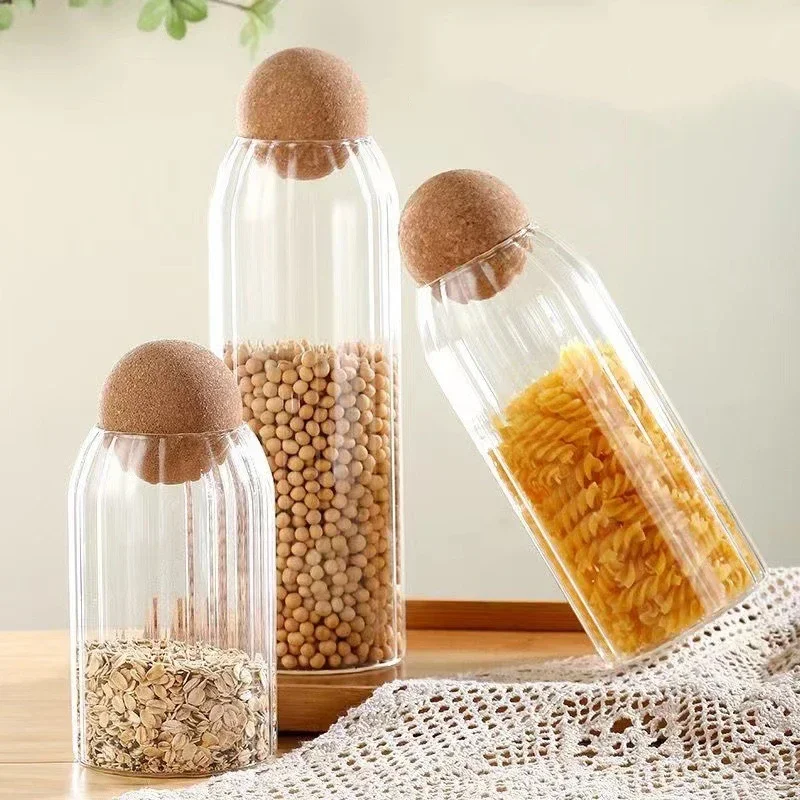 Cork Stopper Transparent Glass Sealed jar High Borosilicate Glass can Kitchen Food Tea Candy Coffee Beans spices Storage Tank