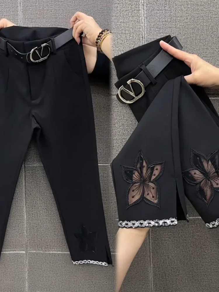 

Lace hollow High Waist Harem Pants Women Vintage Black Baggy Ankle-length Pencil Pantalones Casual Ol Trousers 2024 Sweatpant