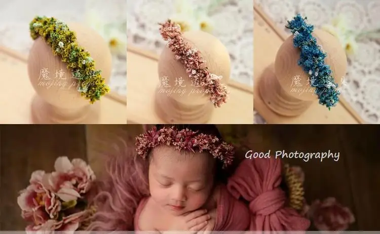 Noworodka fotografia rekwizyty dziecko z pałąkiem na głowę pełnia księżyca zdjęcie dziecka stroik ręcznie Hairband kwiat pałąk