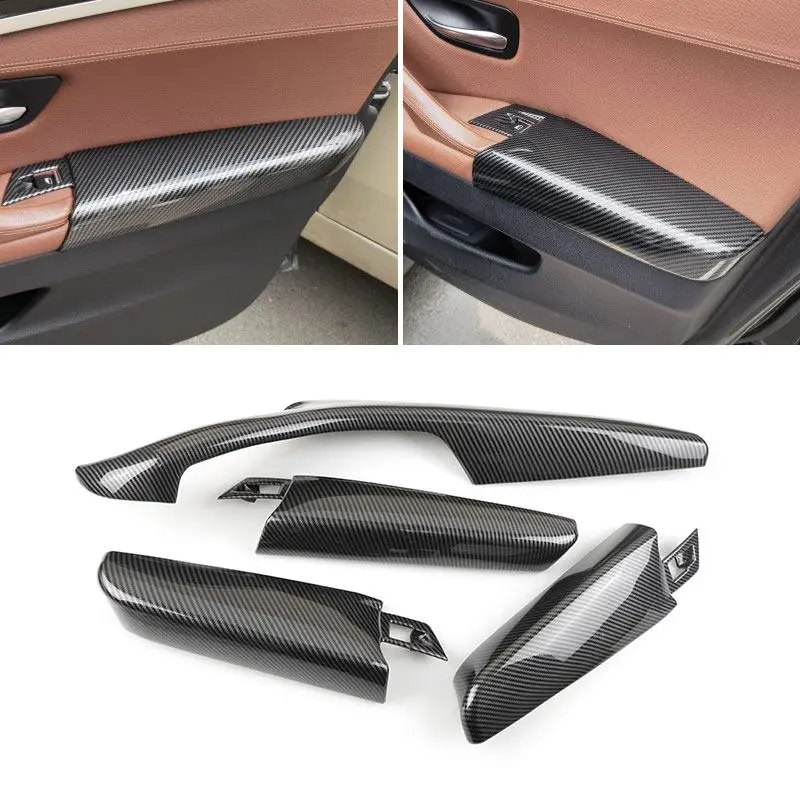 Car Accessories For BMW 5 Series F10 F18 2011 2012 2013 - 2017 4pcs Carbon Fiber Texture Door Handles Armrest Panel Cover Trim