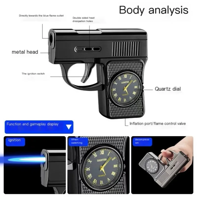 HOT Creative Gun Type True Watch Windproof Jet Blue Flame Butane Gas Torch Lighter Outdoor Funny Portable Cigar Lighters Smoking