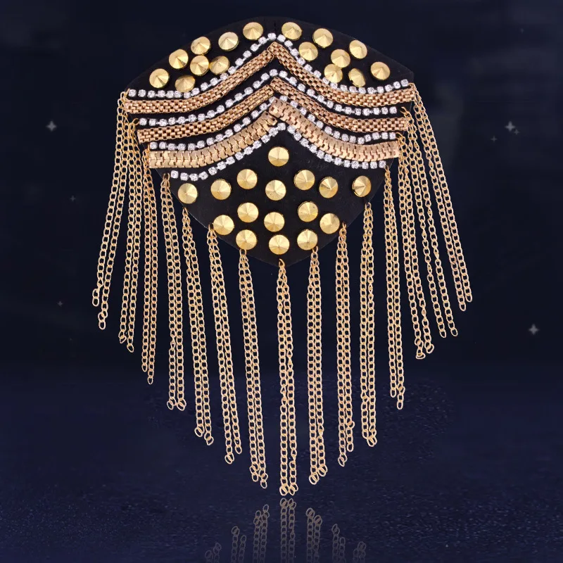 Tassel Chain Shoulder Board Badges Beads Rhinestones Patch Epaulet Applique for Man Women Suit Jewelry Accessories