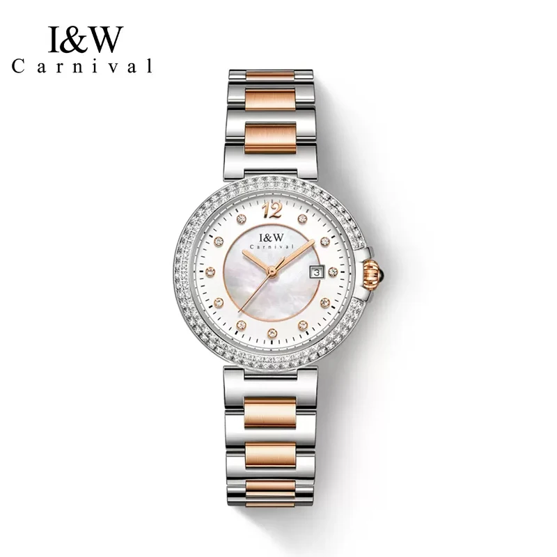 Carnival Brand IW High-End Series Luxury Women's Watches Stainless Steel Waterproof Sapphire Crystal Quartz Watch for Women