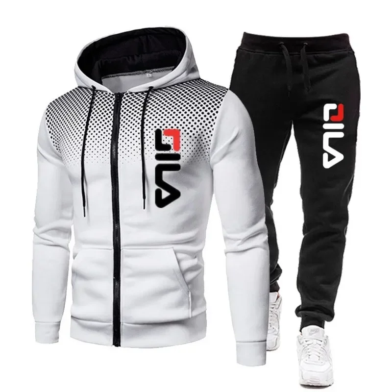Lente en herfst heren casual hoodie + joggingbroek tweedelige set, 2025, nieuwe outdoor rits losse jas heren sweatshirt set