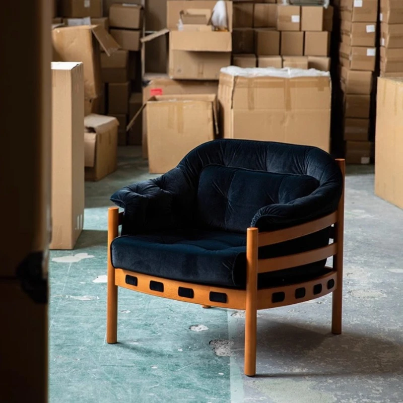 

Nordic retro sofa chair medieval leisure chair living room balcony single chair all solid wood