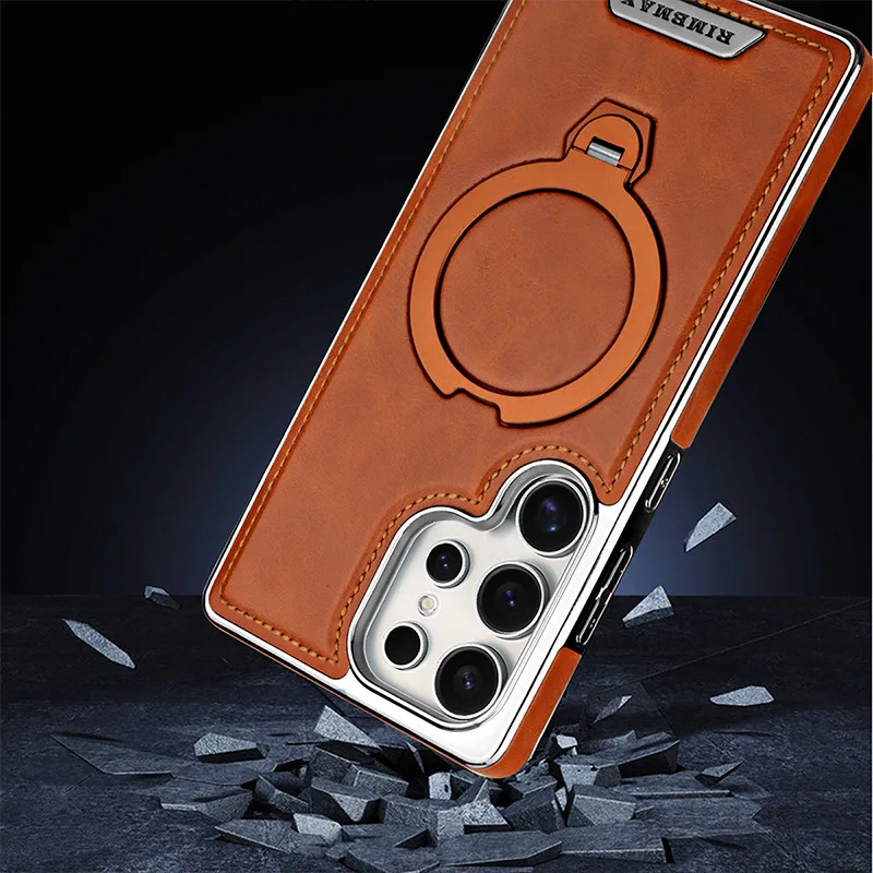 New luxury magnetic charging rotating stand phone case for Samsung Galaxy S25 Ultra S24+S23 Ultra leather protective case