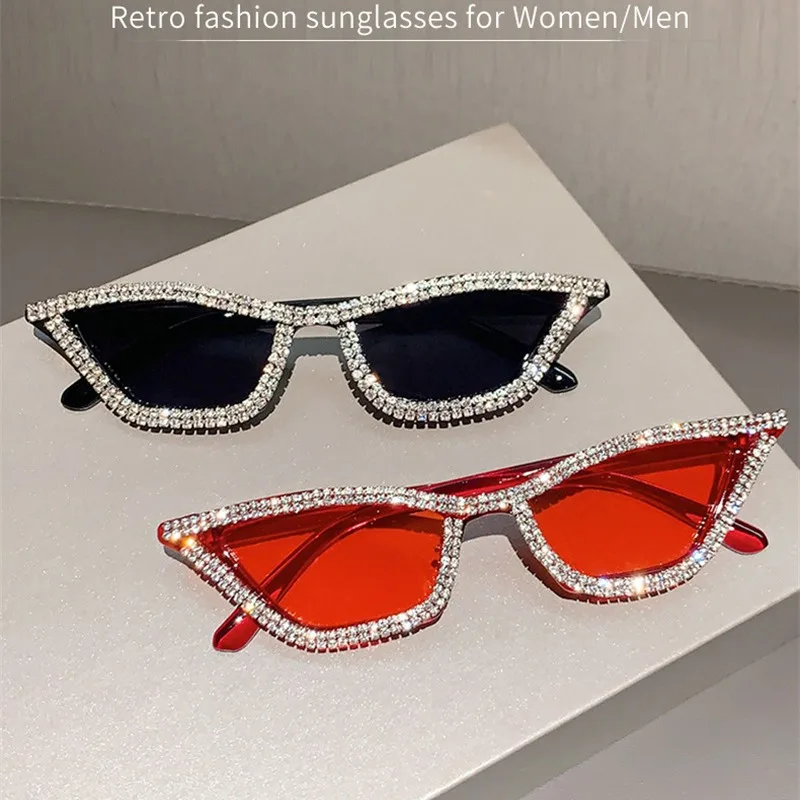 2024 Fashion Personality Small Frame Cat Eye Triangle Set With Diamonds Sunglasses Luxury Brand Designer Sun Glasses For Women