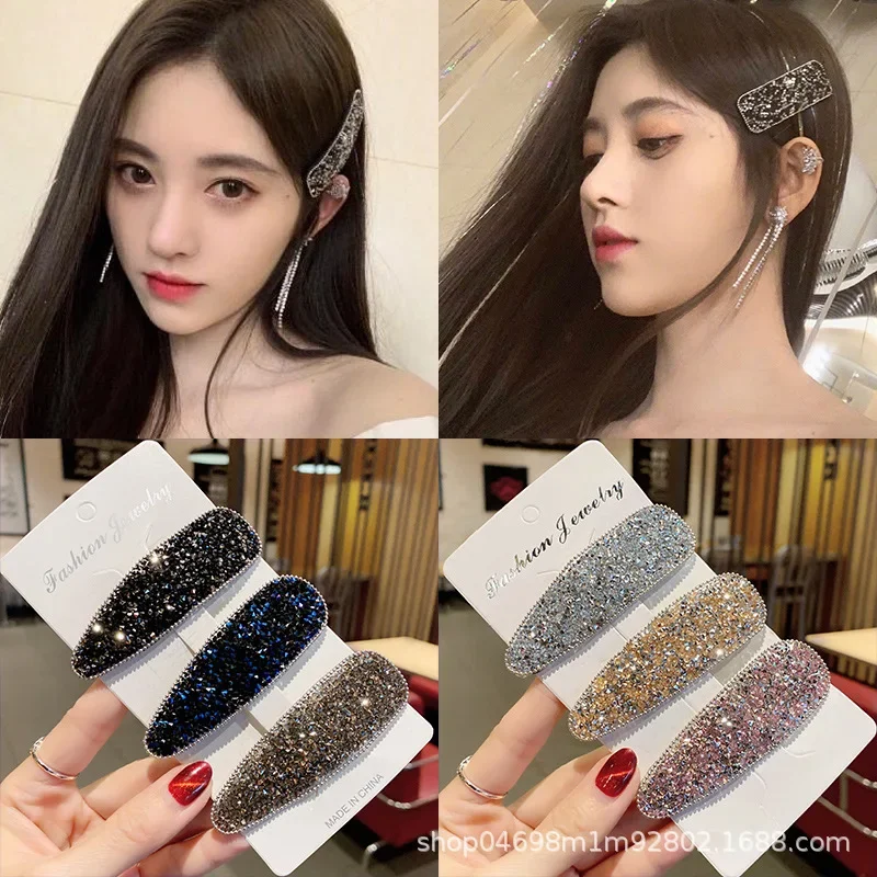 Pasador cuadrado de diamantes de imitación para mujer, pinzas para el cabello con purpurina Simple, organizador de flequillo, accesorios para el