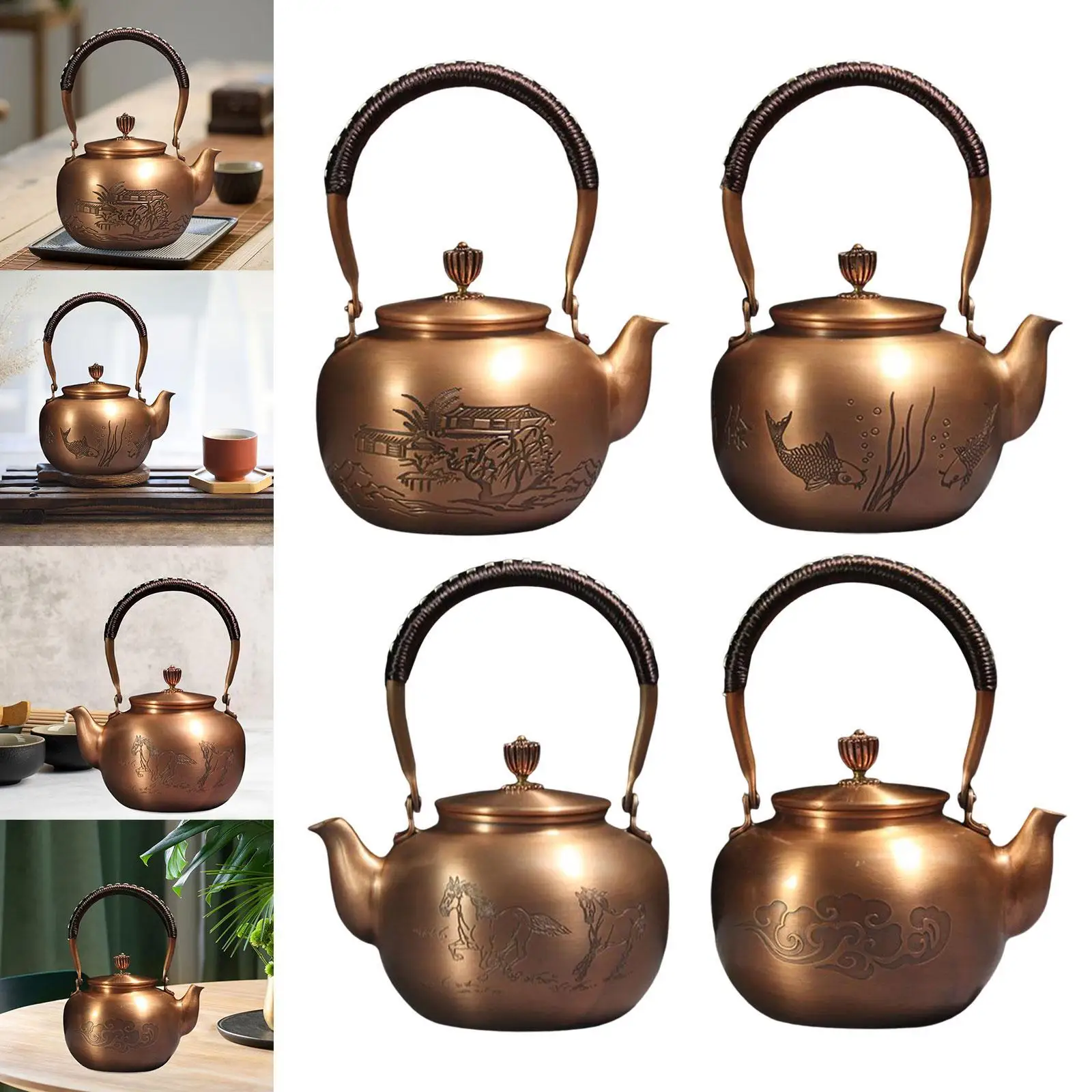 

Copper Teapot Copper Kettle Retro with Insulated Handle Hot Water Kettle Tea Kettle for Tea Party Household Restaurant Office
