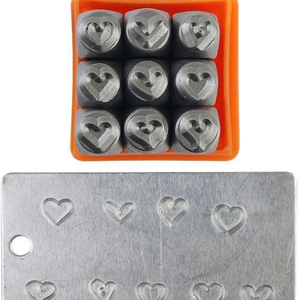 

9Pcs Heart Shaped Metal Stamps Set For Durable Jewelry Making & DIY Projects Punch Steel Stamps Workshop Hand Tools Punches