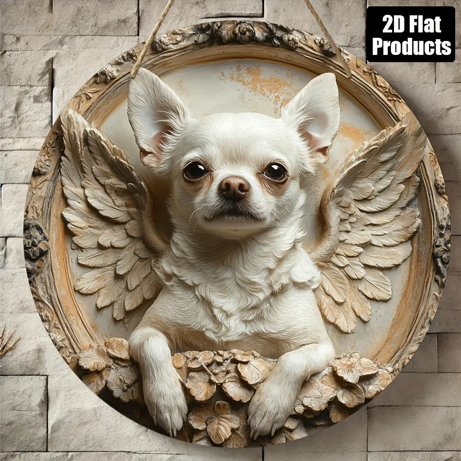 2D-Flugzeug – [Heimdekoration] Chihuahua-Wandkunst-Patches und Engelsflügel im Retro-Stil – Wanddekoration