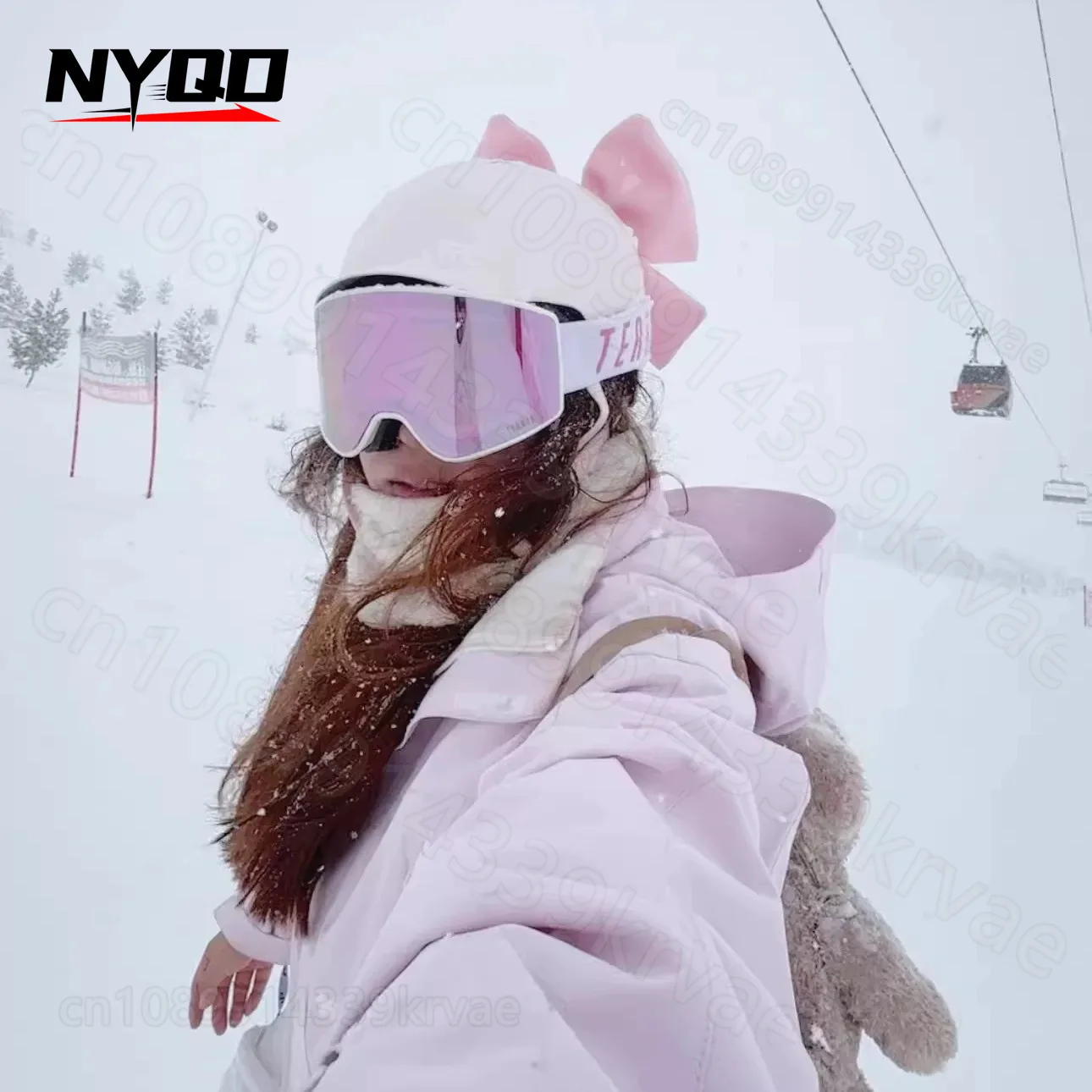 Ski helmet cover Big bow helmet cap cover Cartoon thermal double board snowboard bicycle paragliding cap Helmet Parts