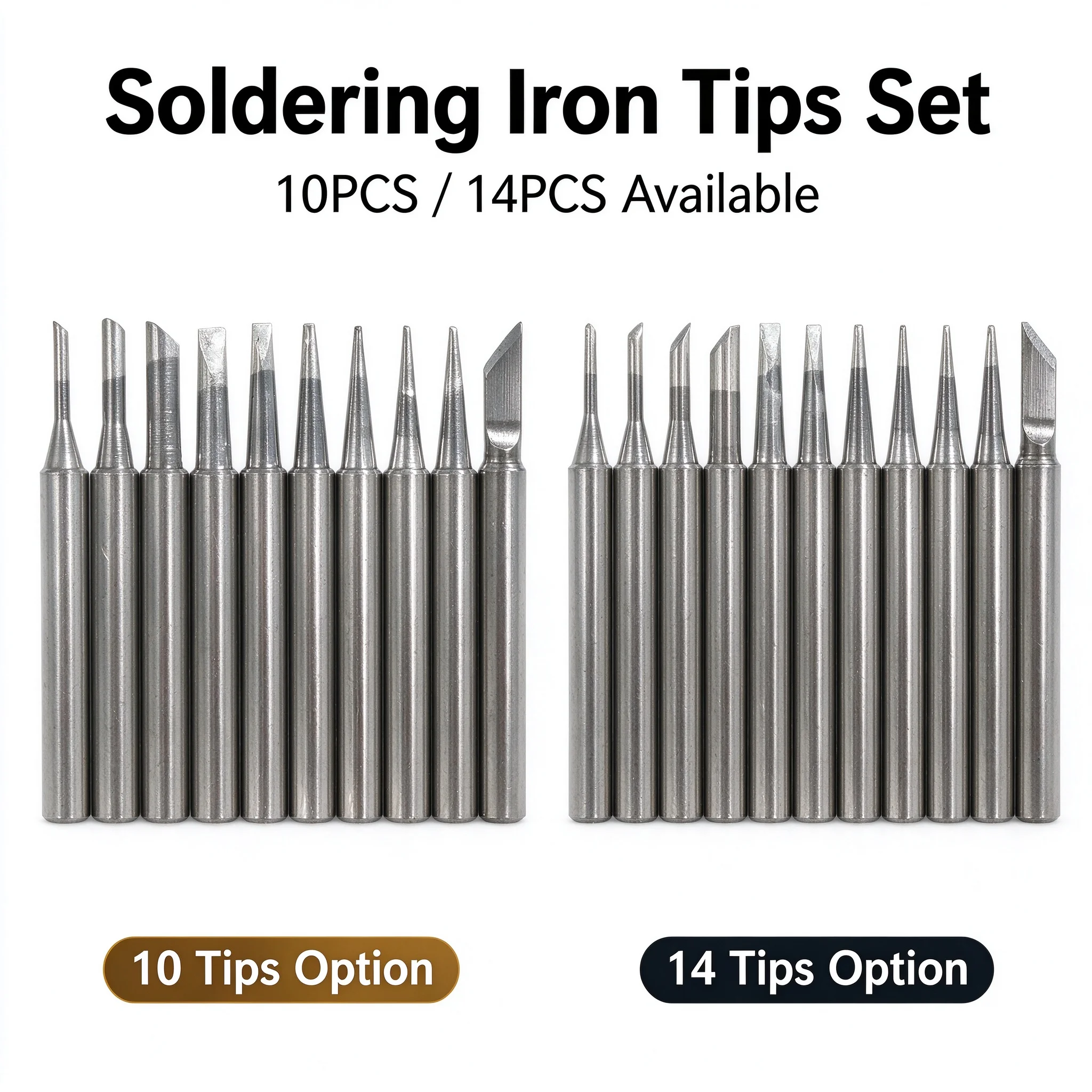 Ordinary Soldering Iron Tip Set, 10/14 Silver Replacement Soldering Tips, Suitable for 908D 936 937 Soldering Station, Electroni