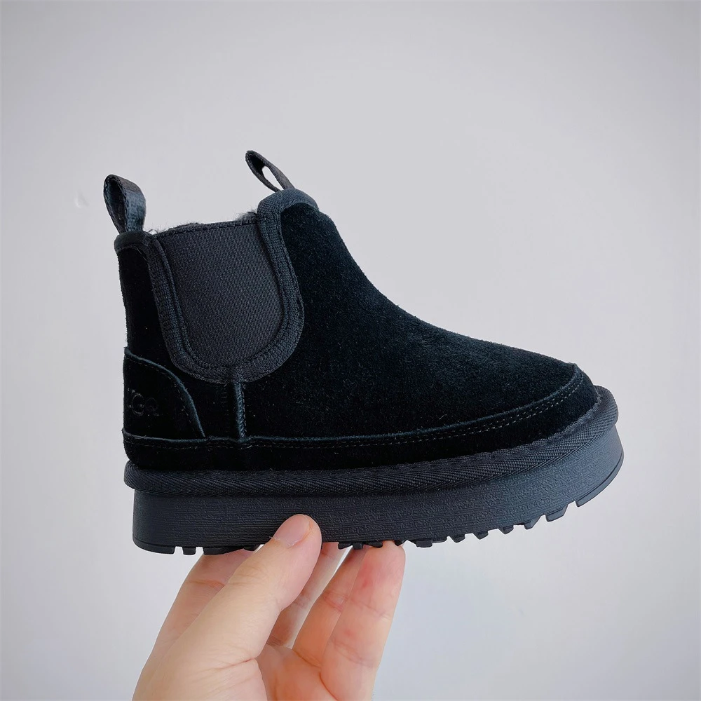 Botas de algodón de cuero genuino para niños, botas de nieve cálidas, impermeables, a la moda, para aumento de altura, Invierno